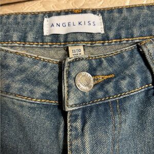 Angel Kiss Vintage Wash Distressed Heart Straight Baggy Jeans